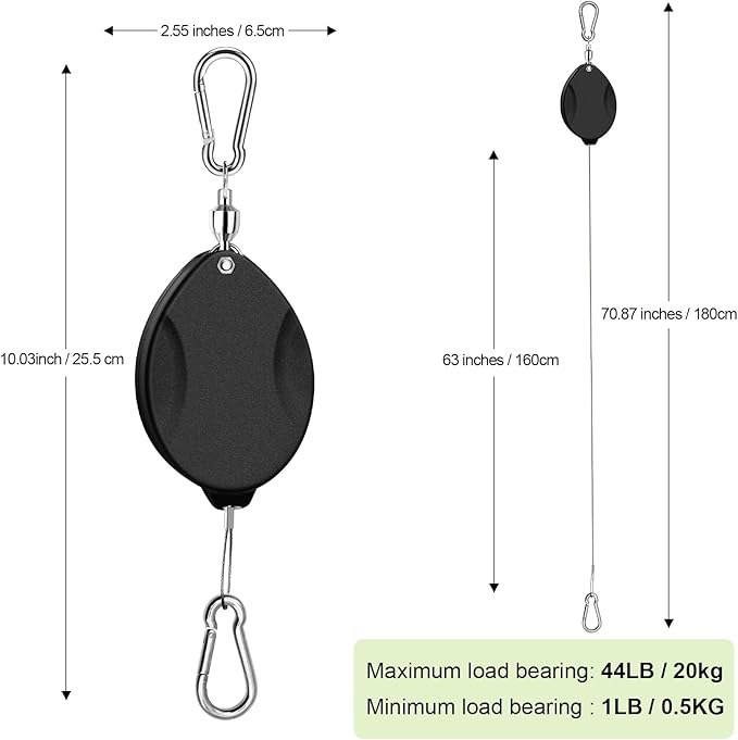 3 Pcs Upgraded Heavy Duty Retractable Plant Hanger,Plant Pulleys for Hanging Plants,Easy to Raise and Lower,Auto Lock,Adjustable Hook for Garden Baskets Pots,Birds Feeder and Grow Lights,Black