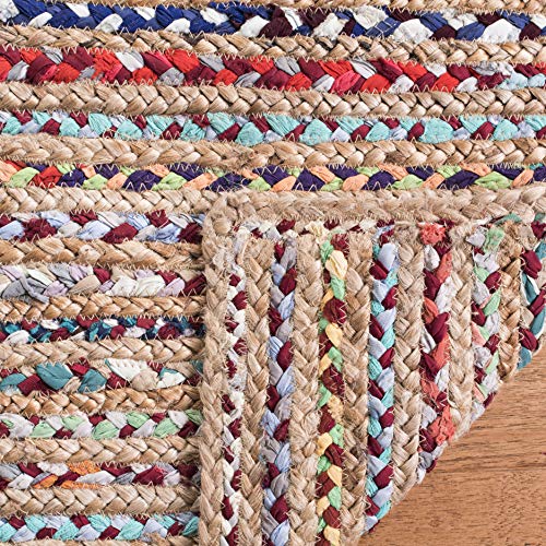 SAFAVIEH Cape Cod Collection Area Rug - 3' Square, Natural & Multi, Handmade Boho Braided Jute, Ideal for High Traffic Areas in Living Room, Bedroom (CAP251A) - size: 3' x 3' (Square)