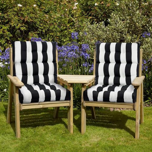 Magpie Fabrics Indoor Outdoor Tufted High Back Chair Cushion Set of 2, Waterproof All-Weather Deep Seating Rocking Chair Patio Chaise Lounge Sun Lounger Chair Cushions (Black White) - color: Black White