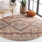 SAFAVIEH Kilim Collection 3' Round Natural/Blue KLM760M Handmade Flatweave Premium Jute Entryway Foyer Living Room Bedroom Kitchen Area Rug - size: 3' (Round)