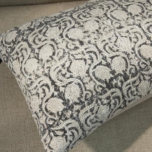 Handblock Printed Vintage Indian Cotton Decorative Throw Pillow Covers, Set of 2 (Charcoal Floral, 12" x 20" (Pack of 2)) - color: Charcoal Floral, size: 20" x 12" (Pack of 2)