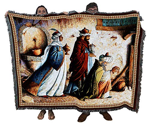 Pure Country Weavers Christmas Three Kings Blanket by Lynn Bywaters - Wise Men Gift Christmas Tapestry Throw Woven from Cotton - Made in the USA (72x54) - color: Three Kings