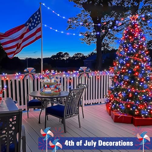 JMEXSUSS 200 LED 4th of July Fairy Lights, Red White and Blue Lights Indoor with Wheel, 8 Modes Remote Control Twinkle Patriotic Lights in for Independence Day American Flag Holiday - color: Red White Blue, size: 66FT 200LED