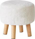 YMYNY Round Pouf Ottoman Small Foot Stool Faux Fur Foot Rest for Couch Modern Boho Footstools with Wood Legs for for Living Room Bedroom Office 12.6" D×12.6" W×12.6" H White UHBD035W