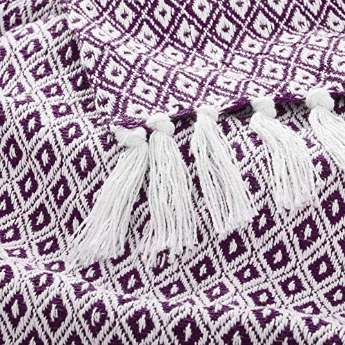 Americanflat 50x60 Throw Blanket - Soft and Breathable Cotton Throw Blanket for Couch, Bed, Chair - Decorative Blankets Perfect for Home, Office, or Outdoor Use - Purple and White Mini Diamond - color: Omala Eggplant and White Mini Diamond