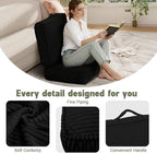 Floor Pillow for Adults Set of 2, 8" Square Floor Cushions with Washable Cover, Large Corduroy Meditation Pillow, 22 inches Tatami Seat with Handle for Living Room or Yoga, Black