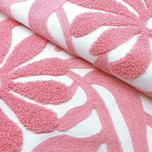 Alysheer Farmhouse Floral Leaves Embroidered Decorative Throw Pillow Cover 18x18 inches, Boho Tufted Flowers Embroidery Pattern Chic Cotton Cushion Case for Couch Bed Sofa Living Room(Light Pink) - color: Light Pink, size: 18" x 18" (Pack of 1)