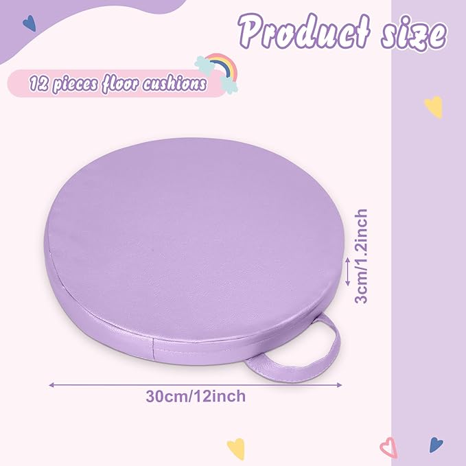 Sawysine 12 Pcs Floor Cushions Classroom Flexible Floor Seating with Handle for Kids in Home School Classroom Kindergarten Daycare Nursery(Fancy Color,Round)