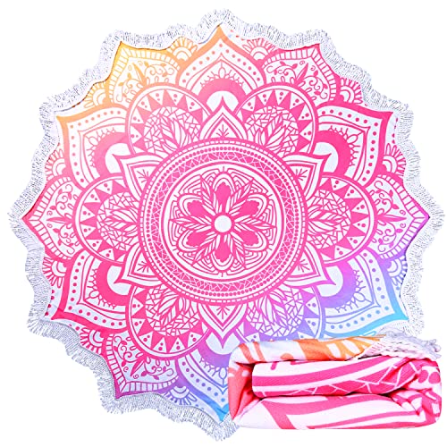 Large Microfiber Boho Mandala Beach Towel Round Bohemian Beach Blanket Hippie Indian Throw Blanket Beach Tapestry Sand Free Quick Dry Yoga Picnic Yoga Mat Wall Decor Circle Tablecloth,59'',Gradient - color: Gradient Mandala