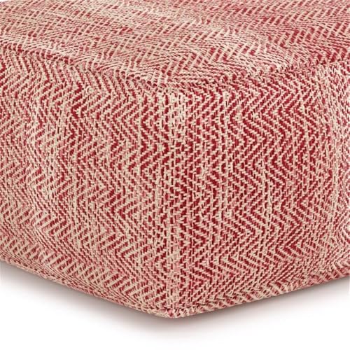 BOWERY HILL Square Pouf, Patterned Maroon Mélange Cotton, 20" W x 20" D x 10" H, Hand-Woven Upholstery, Polystyrene Filling, Transitional Style Footrest or Extra Seating for Living Space - color: Red