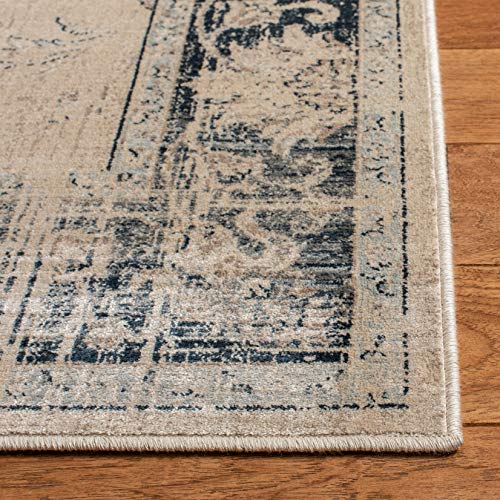 SAFAVIEH Vintage Collection Accent Rug - 3'3" x 5'7", Stone & Blue, Oriental Distressed Viscose Design, Ideal for High Traffic Areas in Entryway, Living Room, Bedroom (VTG117-7440)