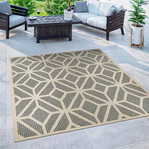 Rugshop Blue Contemporary Geometric Indoor/Outdoor Area Rug — Hose Washable for Dining Room, Kitchen and Office, 6'6" x 6'6" Square - size: 6'6" x 6'6" (Rectangular)