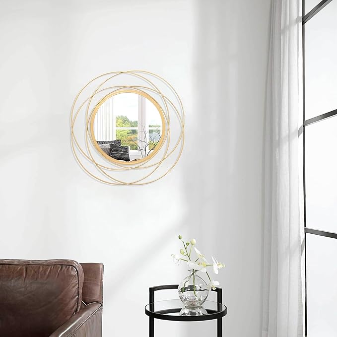 Large Round Mirror with Iron Metal Wire Frame Wall-Mounted Mirror for Home Decorative Living Room Bedroom Bathroom Entryway White 16” x 16”
