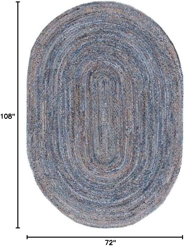 SAFAVIEH Area Rug 6x9 Oval- Cape Cod Collection - Blue & Natural Brown, Handmade Jute & Cotton, Woven Braided Design (CAP202M)