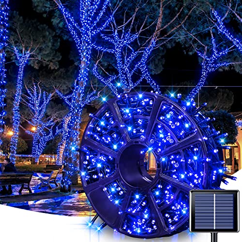 JMEXSUSS 600 LED Blue Solar Christmas Lights, 206.7ft Blue Christmas Lights Outdoor Waterproof, 8 Modes Solar Light Outdoor for Yard Patio Tree Garden Party Bushes Xams Decorations - color: Blue, size: 600LED*1