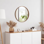 WallBeyond Wood Round Mirror with Wood Frame 24 inch Circle Wall Mirror for Bathroom Round Wall Mirror for Wall Decor, Vanity, Entryway Living Room (Walnut)