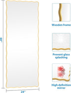 60X24 Inch Gold Wavy Bathroom Mirror for Wall, Scalloped Bathroom Vanity Mirror Farmhouse, Large Rectangle Mirror, Tempered Glass, Hangs Horizontally or Vertically