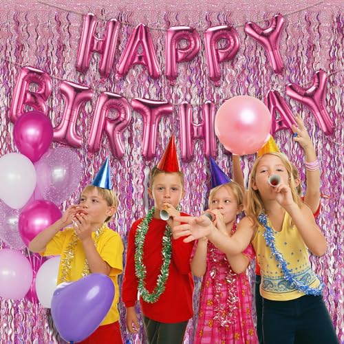 Pink Streamers Fringe Backdrop Party Decorations Tinsel Foil Fringe Curtains Wavy Sparkle Metallic Pink Curtain Photo Booth Props for Birthday Wedding Valentines Day Bachelorette Decorations - color: Pink, size: 2 Pack