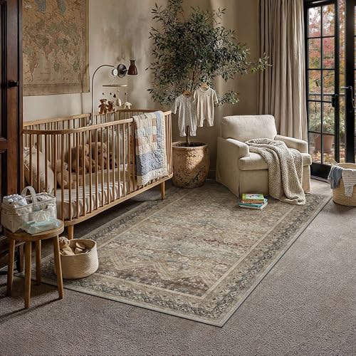 HUGEAR 3x5 Area Rugs Retro Brown Washable Rug for Living Room Vintage Boho Bedroom Rug No Shedding Soft Durable Low Pile Carpet Non Slip Indoor Home Decor Floor Mat - color: Taupe Brown, size: 3' x 5' (Rectangular)