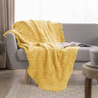 Simple&Opulence 100% Cotton Throw Blanket for Bed, Couch, Boho Textured Geometric Knit Woven Blanket with Tassels Soft, Lightweight Breathable Shabby Chic Farmhouse Decoration for All-Season(Yellow)