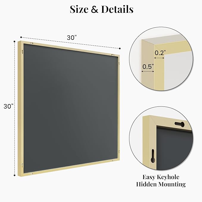30"x30" Gold Square Mirror for Wall, Metal Framed Bathroom Vanity Mirror, Modern Geometric Mirror for Double Sink, Boho Entryway Decor, Flush Mount