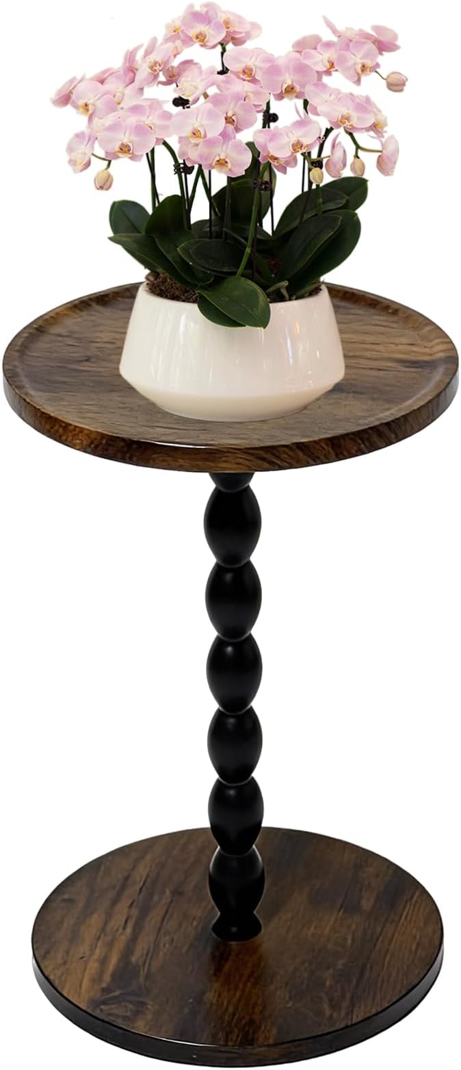Plant Stand Indoor, 11’’ Round Wood Plant Stand Shelf for Pots, Heavy Duty 50 lbs Pedestal Flower Pot Stand with Raised Edge, Mid Century Modern Wooden Plant Holder for Indoor Plants