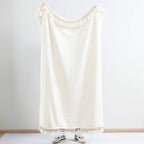 Ultra Soft Fleece Sherpa Blanket King Size,Lightweight Cozy Boho Bed Blanket with Decorative Tassel, Pattern Reversible, Antique White,104”x90”
