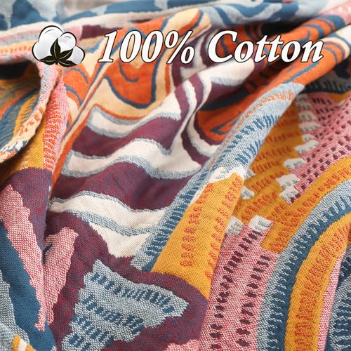 Snycler Boho Throw Blanket for Bed - 100% Cotton Ultra Soft Rustic Quilt Fall Blanket - Orange Floral Printed Farmhouse Decor Bed Blankets, 60"×80" All Season Rustic Throw for Sofa Couch Chair - color: Boho Orange, size: 60"x80"
