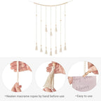 Mkono Macrame Hanging Photo Display Wall Decor with String Lights Boho Room Bedroom Wooden Beads Garland Picture Greeting Cards Holder with 30 Clips