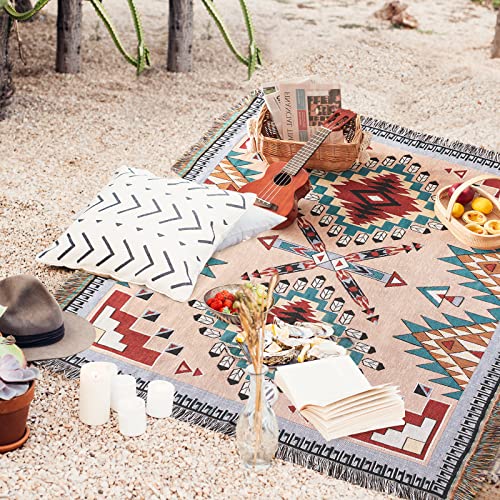 Touchat Native American Blanket Boho Throw Blanket for Sofa and Bed, Mexican Decorative Farmhouse Blanket, Southwest Decor Woven Blankets, Aztec Throw Blankets Bohemian with Tassel(Brown,50×60 inch) - color: Brown