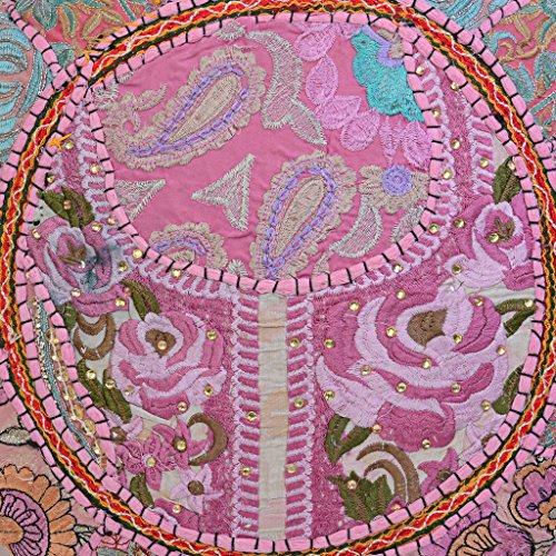 Ethnic Floor Pillow Cushion Vintage Bohemian Patchwork Cover Round Blush Pink Throw Pillow Cover 18 Small Decorative Decor Seating Pouf Cover Footstool Cotton Embroidered 1 Pc - color: Baby Pink