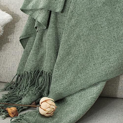 Chenille Throw Blanket for Couch with Tassels,60"X80" Soft Lightweight Knitted Boho Decorative Blankets for Bed and Sofa,Sage Green - color: Sage Green, size: 60"x80"