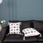 PLWORLD Boho Gray Throw Pillow Cover 20x20 Inch with Tassels, Pom Pom Tufted Decorative Cream Chenille Fabric Accent Textured Cushion Case for Bed Couch, 1 PC Cover Only No Insert