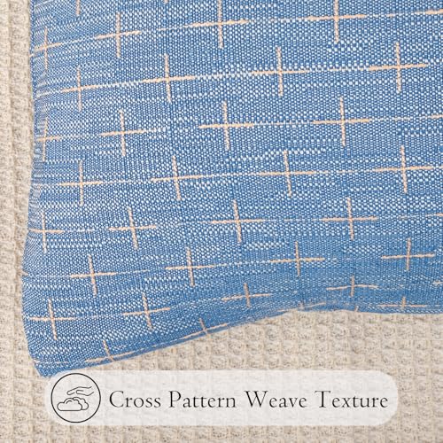 JoraLion Decorative 14x36 Lumbar Pillow Cover, Blue Cross Pattern Woven Textured Cushion Case Polyester Cozy Modern Farmhouse Vintage Pillowcase for Couch Sofa Bed Living Room, ONLY 1 Cover - color: Blue