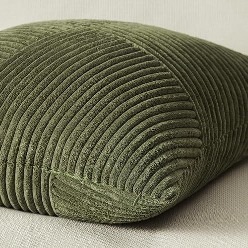 Topfinel 12x12 Inch Olive Green Decorative Throw Pillow Covers Set of 2,Soft Corduroy Small Couch Pillow Covers Windmill Textured Striped Patchwork Cushion Cover Cute Aesthetic Home Decor - color: Olivegreen, size: 12" x 12" (Pack of 2)