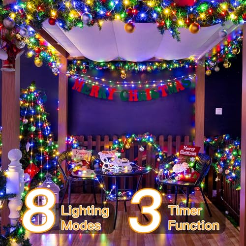 Ollny Christmas Lights Outdoor 600LED 197FT, Multicolor Christmas Tree Lights IP67 Waterproof, Plug in Fairy Lights with Remote 8 Modes Timer, Xmas Light for Indoor House Holiday Decor (Pack of 2) - color: Multicolord, size: 600 LEDs (Pack of 2)