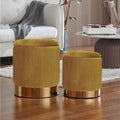 Round Ottoman with Storage Set of 2 Upholstered Velvet Vanity Stool for Living Room Storage Ottomans Multifunctional Foot Rest (Yellow with Bottom Gold)