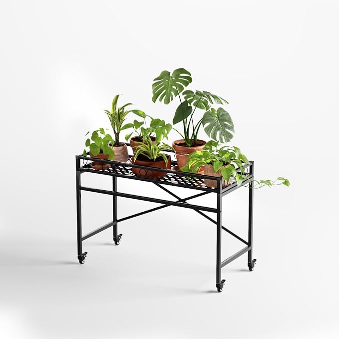 Zhongma Window Height Sturdy Metal Plant Stand with Wheels, 36.6 x 16 x 26.2 in High, Heavy Duty Succulent Shelf for Home Indoor and Outdoor, 220 LBS Capacity & Heavy Duty Construction