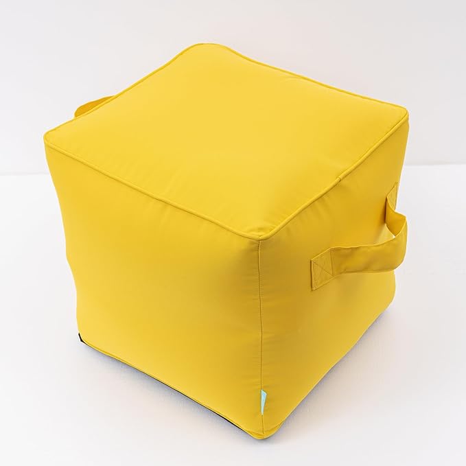 QILLOWAY Indoor/Outdoor Inflatable Stool, Ottoman Pouf Cube 16",All Weather Foot Rest for Camping or Home (Yellow)