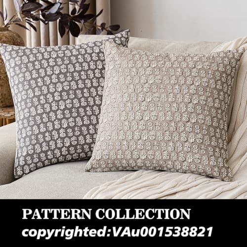 Foindtower Set of 2 Decorative Vintage Floral Print Throw Pillow Covers Neutral Modern Farmhouse Cushion Covers Boho Home Decor for Sofa Couch Chair Bedroom Living Room,18×18 Inch,Rustic Gray - color: Stone Gray, size: 18" x 18" (Pack of 2)