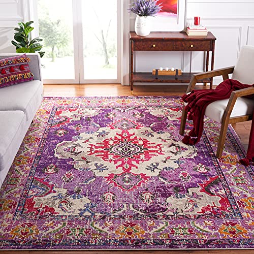 SAFAVIEH Monaco Collection Area Rug - 2'2" x 4', Violet & Fuchsia, Non-Shedding & Easy to Clean, Distressed Medallion Design, Ideal for Front Door, Kitchen, Entryway, Accent Space (MNC243P) - color: Violet/Fuchsia, size: 2'2" x 4' (Rectangular)