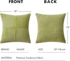 MIULEE Green Decorative Throw Pillow Covers 18x18 Inch for Couch Bed Sofa Spring Decor Pack of 2 Boho Farmhouse Throw Pillows Soft Cross Corduroy Patchwork Textured Cushion Cases
