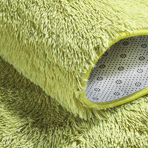 junovo Ultra Soft Washable Shaggy Rug - Non-Slip Oval Carpet for Nursery, Kids Bedroom & Home Decor (2.6x5.3ft Green) | Plush Fluffy Floor Mat for Cozy Living Spaces - color: Green, size: 2.6' x 5.3'