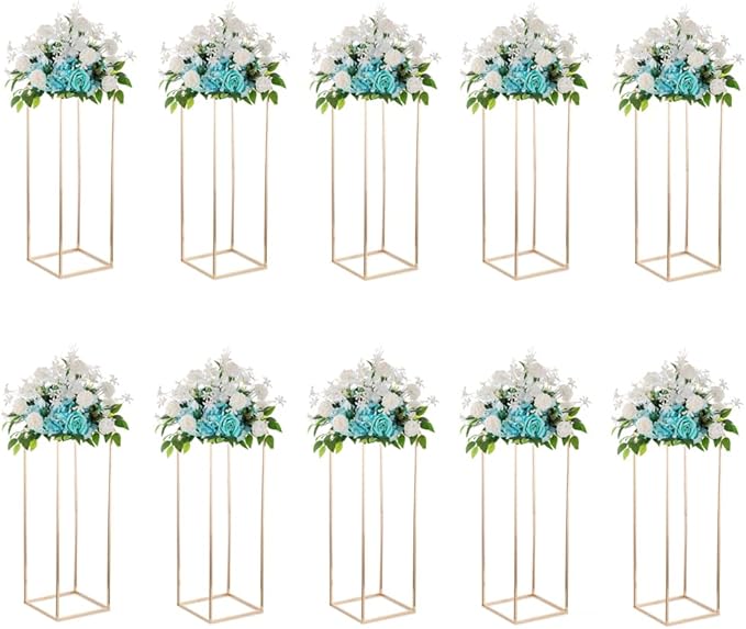 Gold Metal Cube Vase Stand for Wedding Centerpieces, 31.5in Tall, 10 Pcs