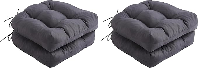 Outdoor Chair Cushions Set of 2, Patio Chair Cushions with Ties, 17x17+4” Tufted Outdoor Seat Cushions, Waterproof Patio Furniture Cushions, Outdoor Dining Chair Pads, Dark Grey (Pack of 2)