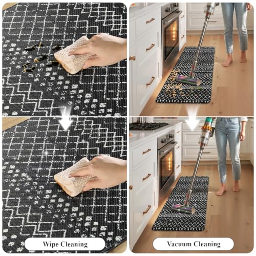 KIMODE Anti Fatigue Mats for Kitchen Floor 17"x47"+17"x29", Black Boho Distressed Kitchen Rugs Sets of 2, Cushioned Kitchen Floor Mats, Non Slip Standing Mats for Sink Laundry Room Decor Office Desk - color: Black Diamond, size: 17.3" x 47 "+ 17.3" x 29 "
