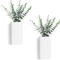 Dahey 2 Pack Wood Wall Planter Vase with Artificial Eucalyptus Farmhouse Wall Hanging Decor Pocket Planter for Indoor Fake Plants Greenery Flowers Living Room Bedroom Kitchen Home Decoration, White