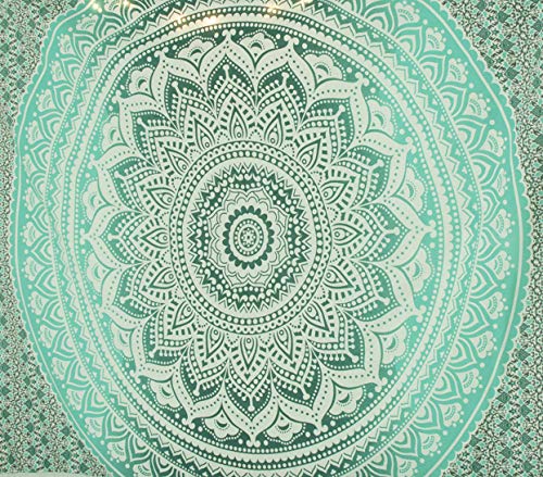 Popular Handicrafts Tapestry Wall Hanging Hippie Ombre Mandala Bohemian Hippy Intricate Indian Tapestries Bedspread 84 x 90 Inches (215cm x 230cm) Grey Green - color: Grey Geen, size: 90.6"L x 84.7"W