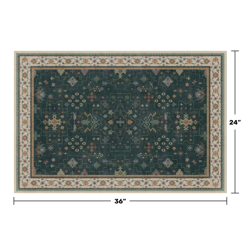 Dark Green 2x3 Door Mat Indoor Entrance Rug - Small Throw Area Rugs for Entryway, Kitchen, Bathroom, Bedroom, Laundry Room - Vintage Boho Eclectic Floral, Washable Low Pile Non-Slip - color: Dark Green, size: 2' x 3' (Rectangular)