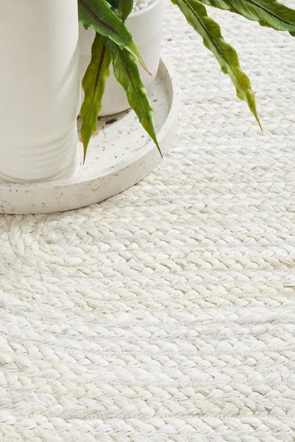 100% Jute Area Rug 10 Feet- Braided Design Hand Woven Off-White Natural Fibers Carpet - Home Decor for Living Room Hallways (10' Round, Off-White)